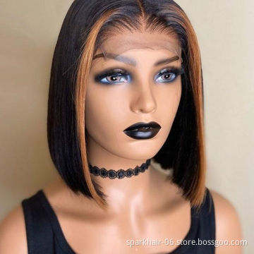 Cheap Wholesale Transparent Lace Wig Highlight Cute Bob Wigs Ombre Honey Blonde Virgin Human Hair HD Lace Frontal Closure Wig
